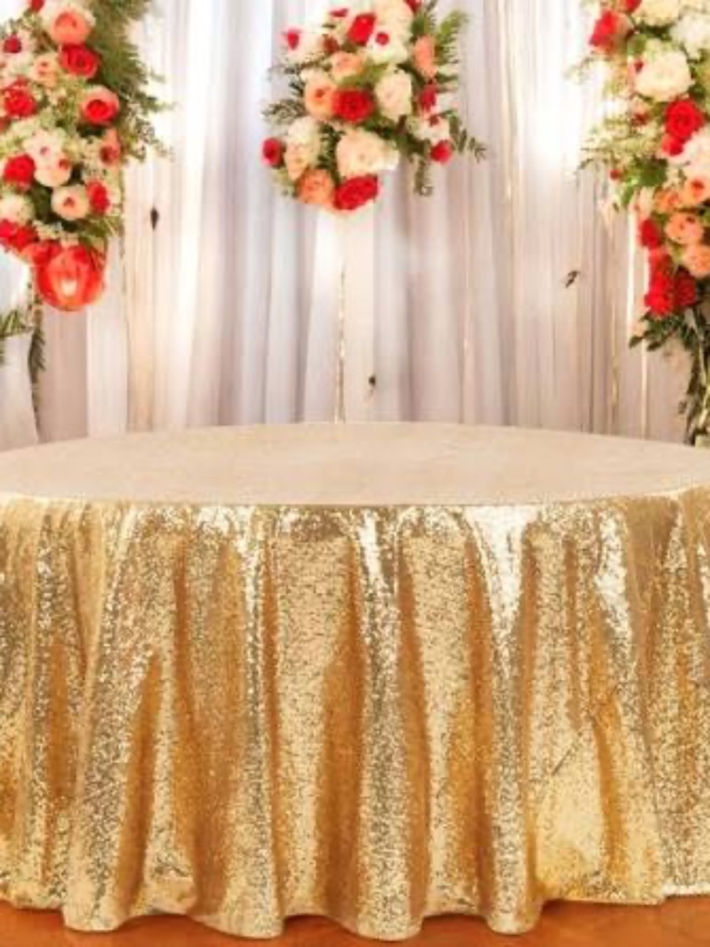 Round Gold sequin tablecloth  bought extras open package but never used